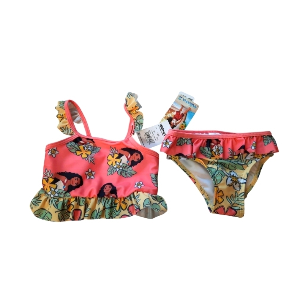 NWT Disney Moana 2 Pink and Yellow Swim Set 18 Mos